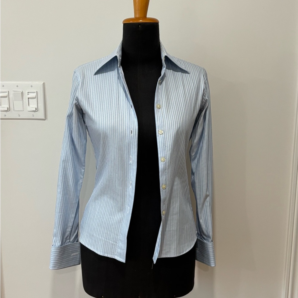 Blue Striped Tailored Button-Up Shirt